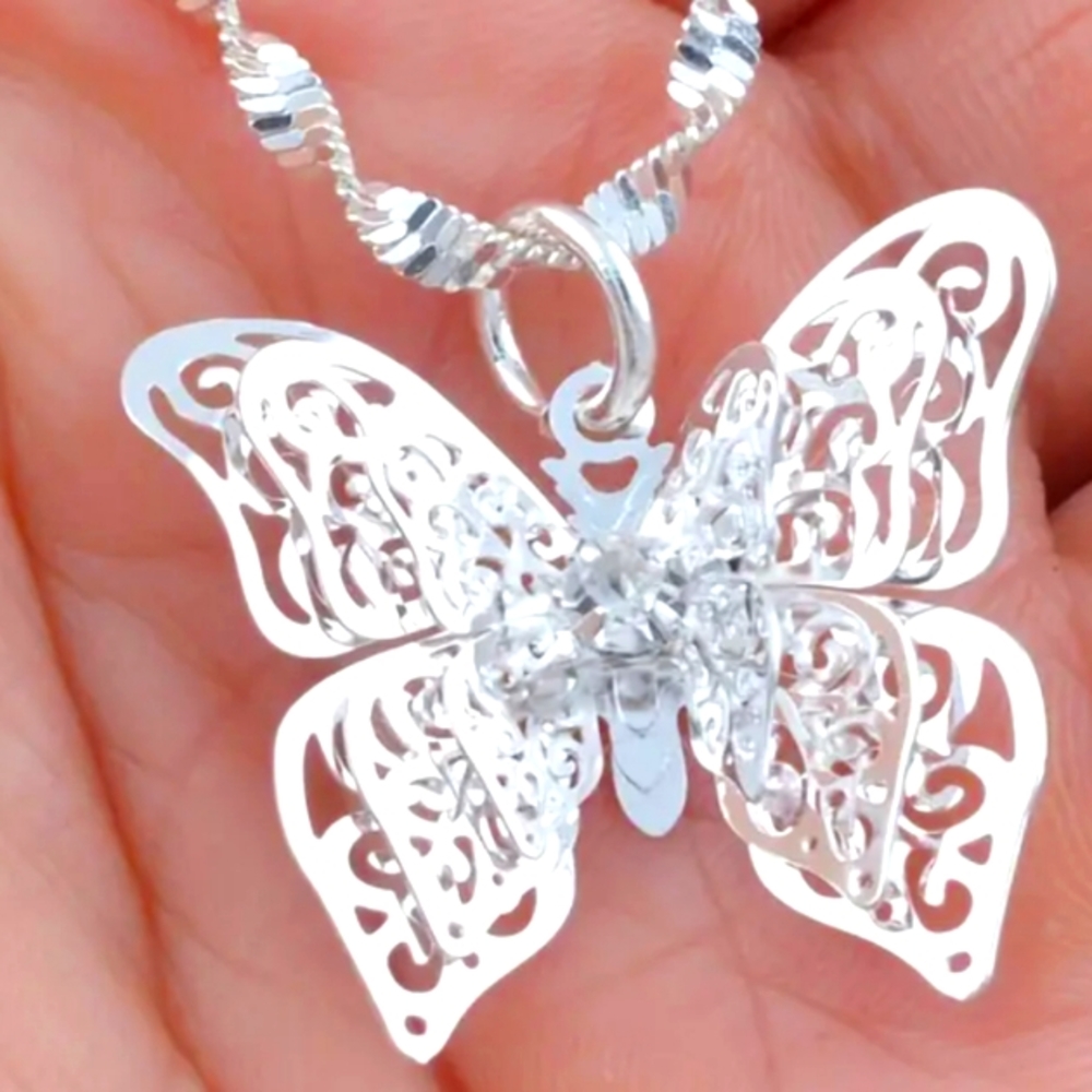 STERLING FILIGREE 3D BUTTERFLY 2 IN 20-IN CHAIN